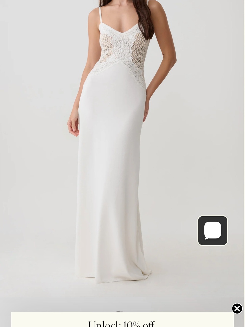 Meshki White Lace Crochet Slip Gown